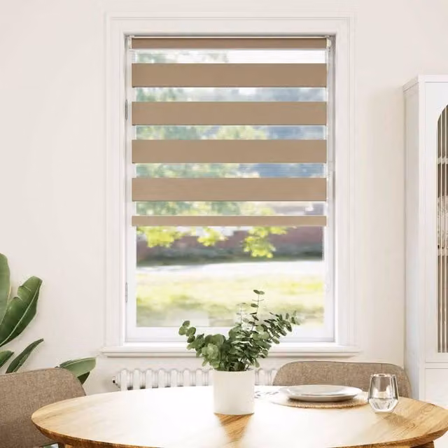 Berkfield Home Zebra Blind in Sand Brown, Polyester Fabric, W: 80 cm, H: 150 cm