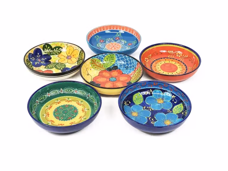 Verano Spanish Ceramics Hand Painted Blue Floral Ceramic Cereal Bowl, Diameter: 26 cm