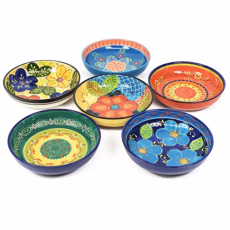 Verano Spanish Ceramics Hand Painted Ceramic Serving Bowl, White, Blue and Multicolour, Diameter: 26 cm