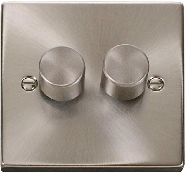 SE Home 2 Gang 2 Way LED 100W Trailing Edge Dimmer Light Switch in Satin Brushed Chrome and Metallic Silver