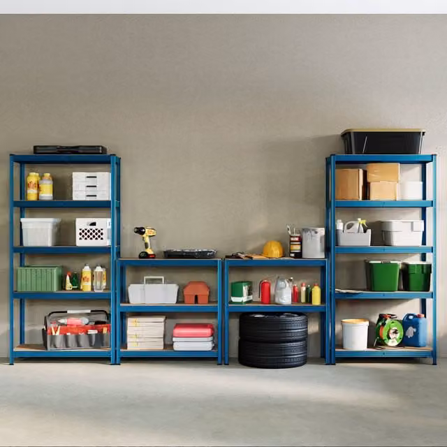 Home Discount Home Vida Set of 3 Blue Heavy Duty 5 Tier Garage Shelves and Work Benches, W: 150 cm, D: 70 cm