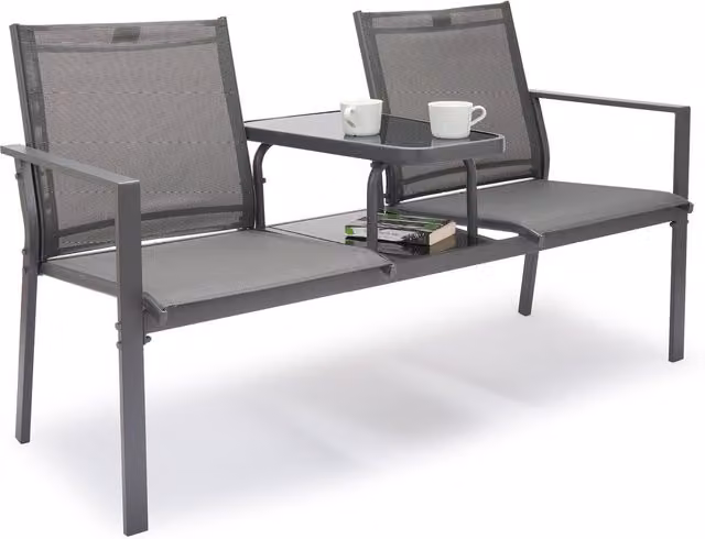 Vonhaus Paris Textilene Grey Garden Love Seat with Armrests