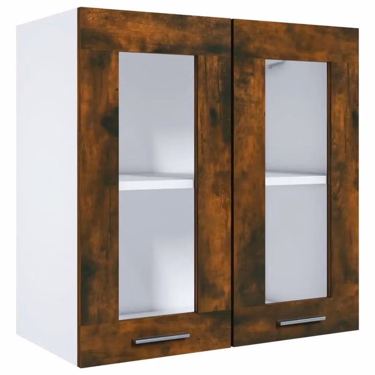 Berkfield Home Smoked Oak Hanging Glass Cabinet, Brown, W/D/H: 60 x 31 x 60 cm