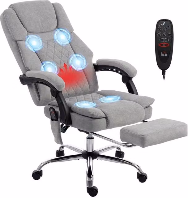Rolipo Grey Velvet Heated 6-Point Massage Reclining Executive Office Chair with High Back and Armrests