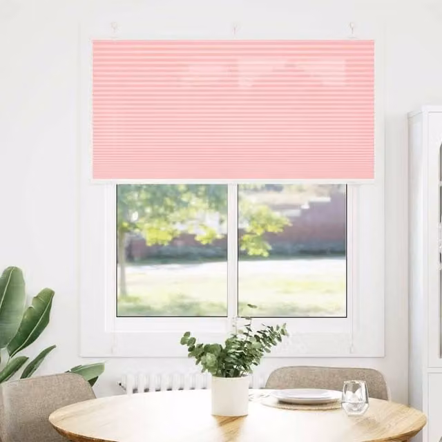 Berkfield Home Single Pleat Pink Polyester Semi-Transparent Blind, W: 120 cm, H: 100 cm