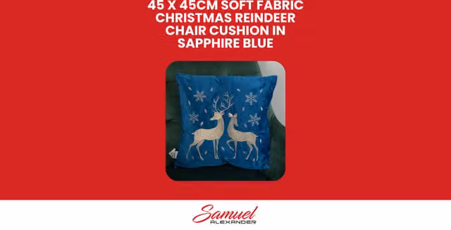 Samuel Alexander Soft Fabric Christmas Reindeer Chair Cushion in Sapphire Blue, 45 x 45 cm