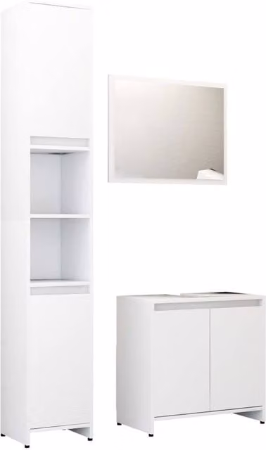 Berkfield Home 3 Piece Modern White Matt Bathroom Furniture Set including Tall Cabinet, Vanity Unit and Mirror Cabinet