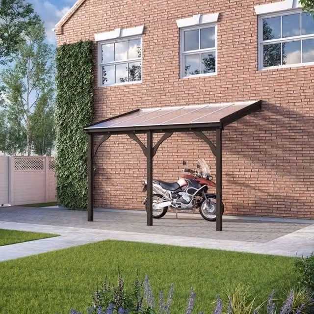 Rutland County Garden Furniture Wood and Polycarbonate Carport, Brown and Light Green, W: 362 cm, L: 300 cm