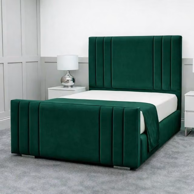Living Comfort Bedz Canberra King Size Plush Velvet Upholstered Bed with Slatted Base and 48 Inch Headboard in Green