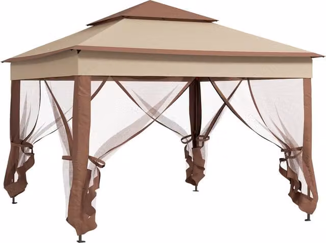 Outsunny Pop Up Gazebo with Double Roof, Netting and Carry Bag, Beige, W: 300 cm, D: 300 cm, H: 270 cm