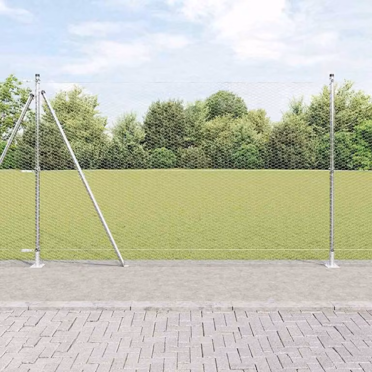 Berkfield Home Hexagon Wire Mesh Fence in Silver Galvanised Steel, H: 140 cm x W: 25 m