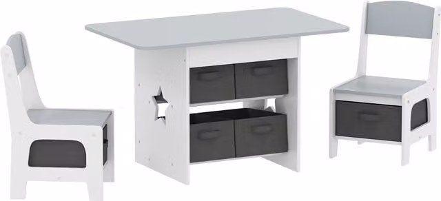 AIYAPLAY Kids Table and 2 Chairs Set with 6 Removable Drawers, Light Grey