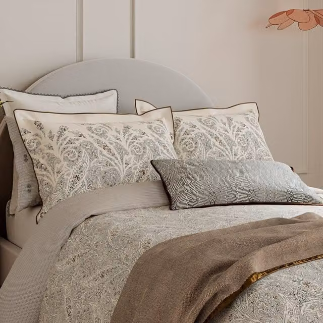 Bedeck of Belfast Umma Super Kingsize Reversible Duvet Cover and Pillowcase Set, Charcoal, Gold and Beige, W/D/H: 200 x 200 cm