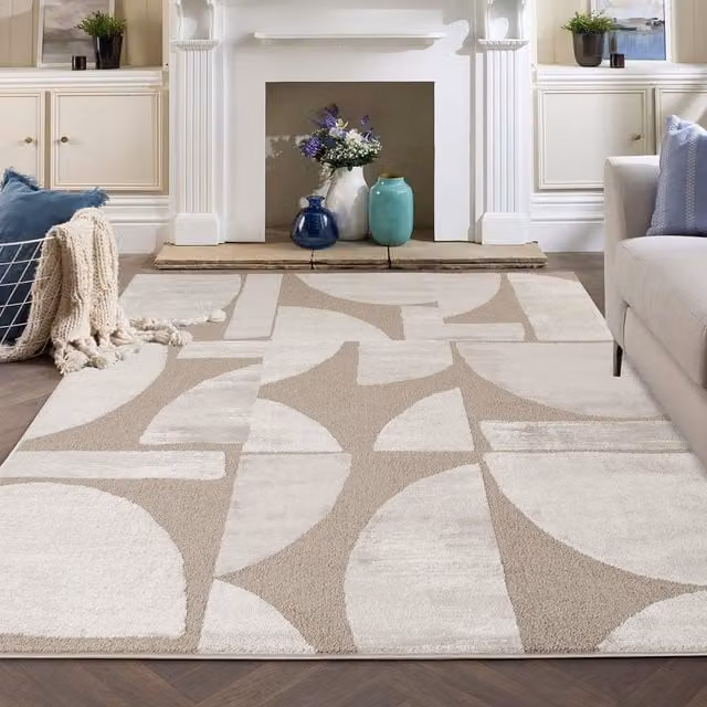Desire Rugs Hamilton Modern Sheen Area Rug with Abstract Geometric Lines in Brown and Beige, W: 220 cm