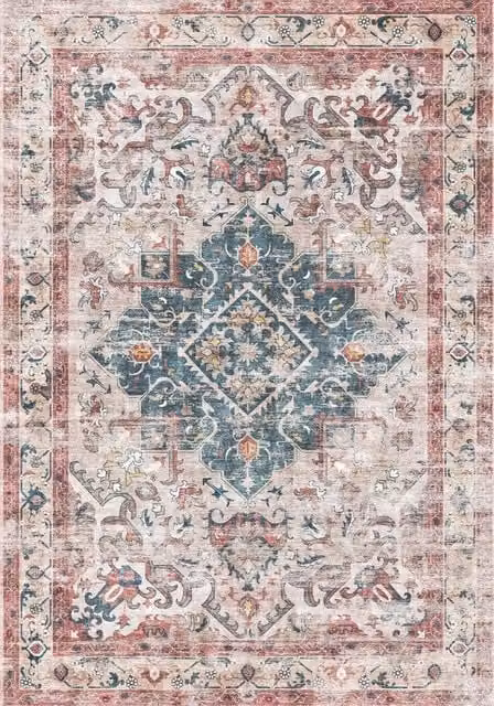 THE RUGS Buram Vintage Washable Polyamide Non-Slip Rug in Light Beige, W: 120 cm, L: 160 cm