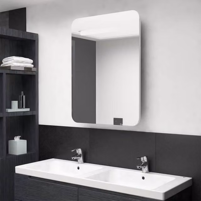 Berkfield Home LED Bathroom Mirror Cabinet in White, W/D/H: 60 x 11 x 80 cm