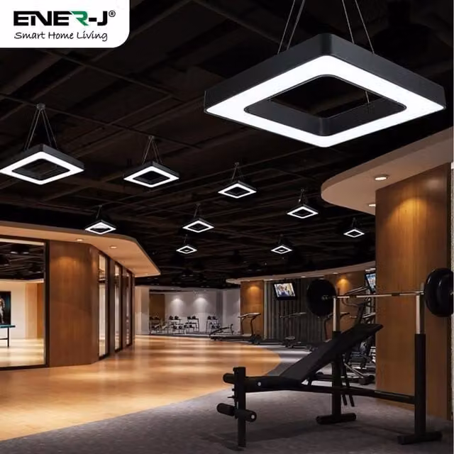 Ener-J Modern White LED Hollow Square Pendant Ceiling Light with Remote Control, W/D/H: 80 x 80 x 80 cm