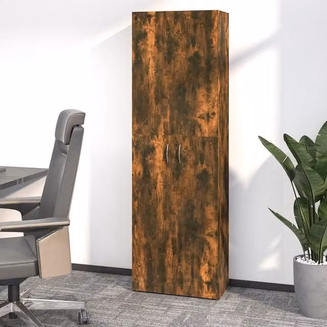 Berkfield Home Office Smoked Oak Wall Mounted Cabinet, Brown, W/D/H: 60 x 32 x 190 cm