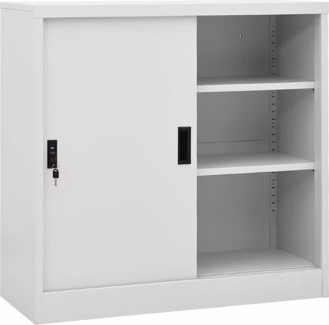 Berkfield Home Office Cabinet with Sliding Doors, Light Grey, W/D/H: 90 x 40 x 90 cm