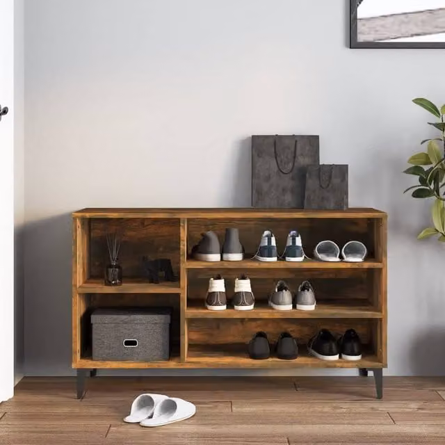 Berkfield Home Smoked Oak Shoe Cabinet in Brown, W/D/H: 102 x 36 x 60 cm