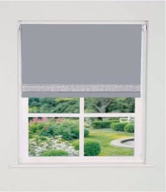 NewEdgeBlinds Straight Diamante Edge Border Blackout Roller Blind in Grey, Width: 125 cm