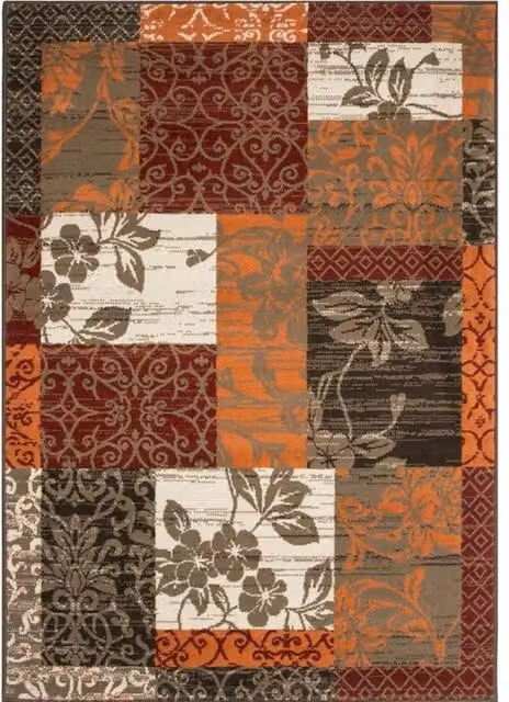 Kukoon Red Terracotta Brown Traditional Patchwork Living Area Rug, W: 280 cm, L: 365 cm