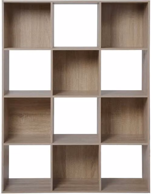 CALICOSY 12-Compartment Cube Storage Shelf in Brown, W/D/H: 93.3 x 29.8 x 124.2 cm