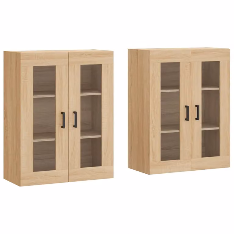 Berkfield Home Set of 2 Wall Mounted Cabinets in Sonoma Oak Brown with Glass Doors