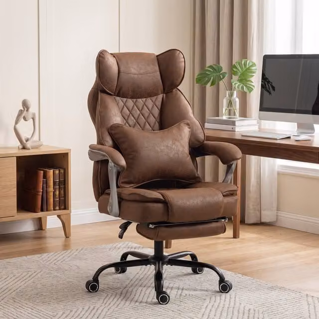 HOMCOM Brown Synthetic Leather Executive Office Chair with Armrests and Foot Ring