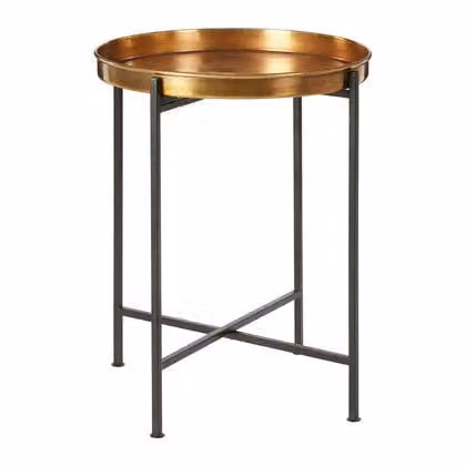 Premier Housewares Small Round Metal Side Table in Gold and Black, W47 x D47 x H55 cm
