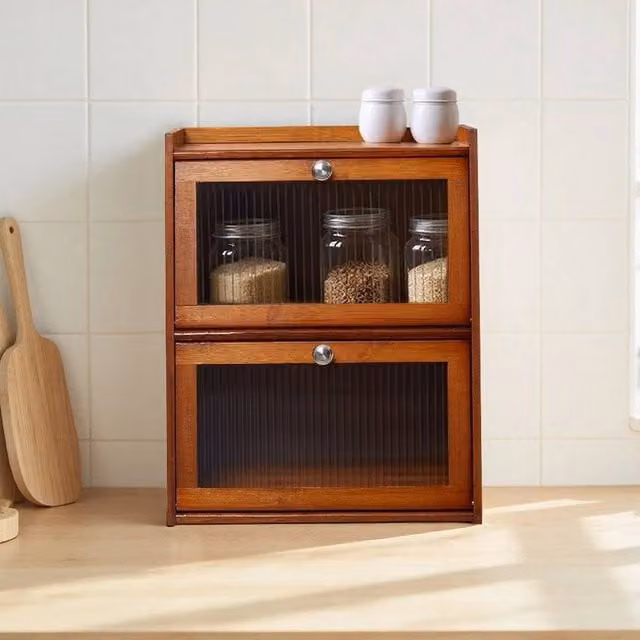 Kelvenix 3 Tier Wooden Bread Box in Dark Brown
