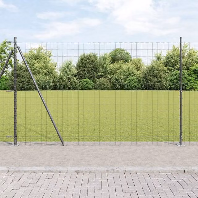 Berkfield Home Euro Fence with 7 Flanged Posts, Grey Galvanised Steel, 1.5 x 10 m