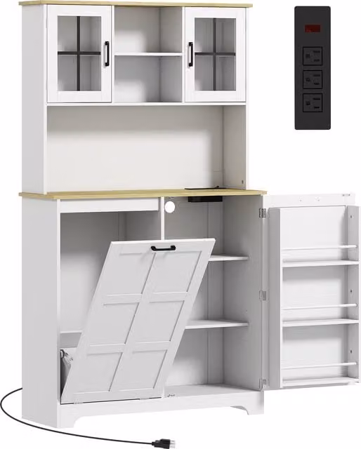 HOMCOM Tall White Kitchen Cabinet with 3 Doors, Internal Shelves and 2 Glass Doors