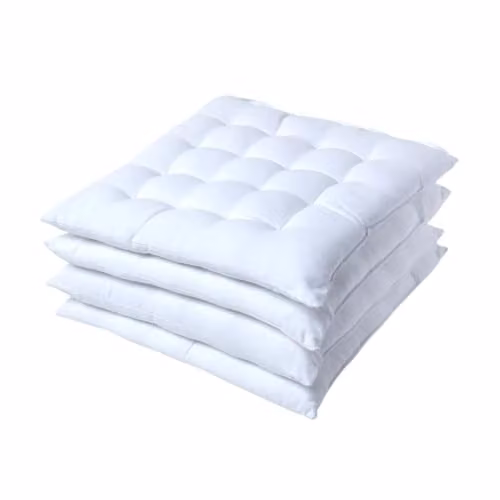 Homescapes White Quilted Cotton Seat Pads with Ties, Set of 4, W/D/H: 40 x 40 x 6.5 cm