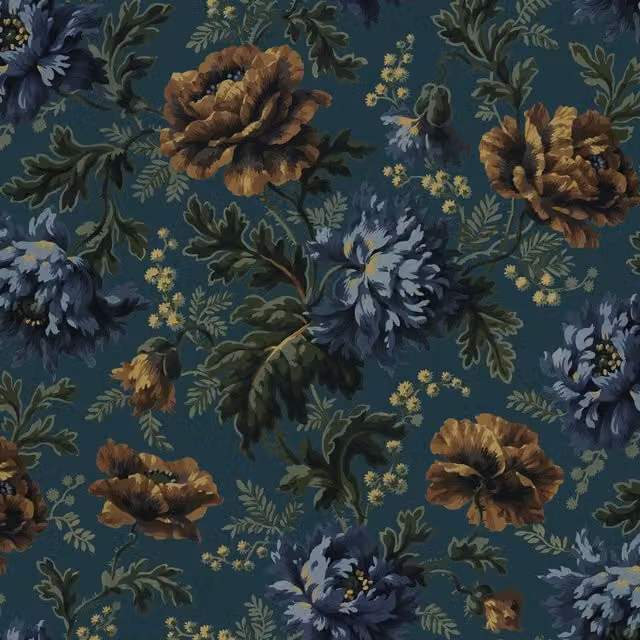 House of Hackney OPIA Botanical Floral Wallpaper in Petrol Green and Blue