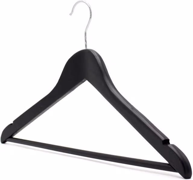 Pawnora Set of 5 Black Wooden Angled Coat Hangers with Bar