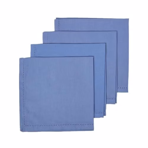 Homescapes Plain Blue Cotton Cloth Napkins, Set of 4, W/D/H: 45 x 45 x 45 cm