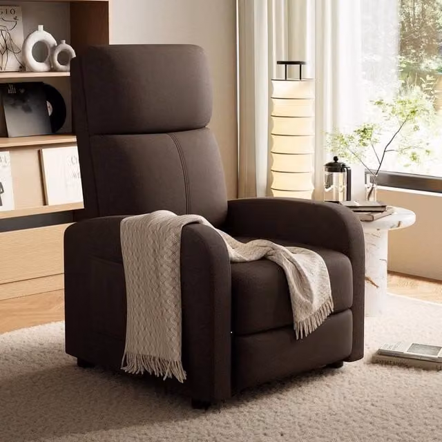 London Boutique Brown Fabric Manual Recliner Chair with Cushion and Side Pocket