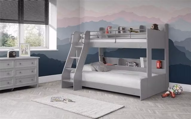 Ashfield Modern Light Grey Triple Sleeper Bunk Bed in Solid Pine Wood, W/D/H: 159 x 90 x 190 cm
