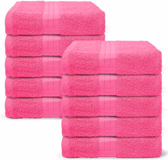 OHS 10 Pack of Fluffy Pink 100% Cotton Terry Bath Towels