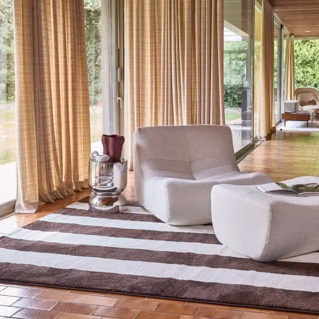sweeek Modern Striped Indoor Rug in Brown and White, W: 80 cm, L: 140 cm