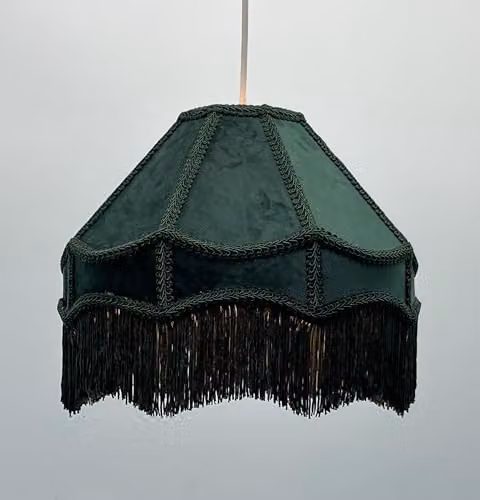 K LIVING Classic Round Green Fabric Tassel Lamp Shade