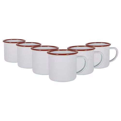 Argon Tableware Enamel Espresso Cups, Set of 6, Red, White or Blue, 130ml