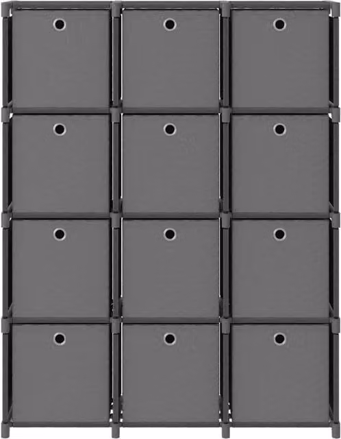 Berkfield Home 12-Cube Display Shelf with Fabric Boxes in Grey, W/D/H: 103 x 30 x 141 cm