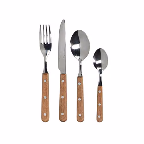 Mikasa Drift 16 Piece Brown Wood and Stainless Steel Cutlery Set for 4