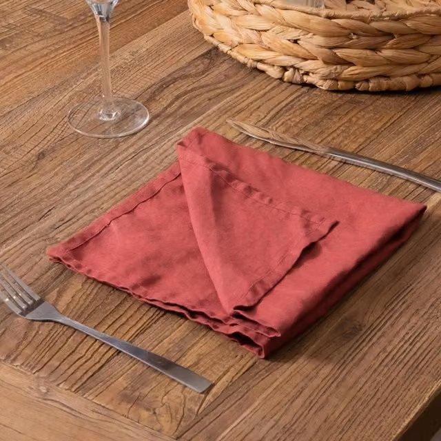 Native Natural Set of 4 Plain Red 100% Linen Napkins