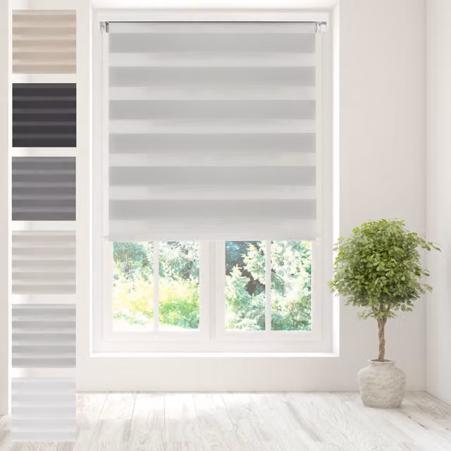 Caecus Day Night Zebra Duo Roller Blind in Grey Striped Textile, Width: 160 cm, Drop: 160 cm