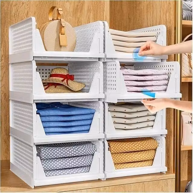 SPETLEK 4 Pack White Plastic Mesh Wardrobe Storage Organisers and Stackable Drawer Inserts