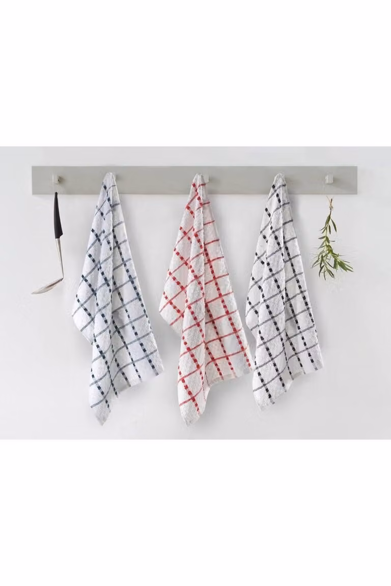 Dyzi Set of 2 White Cotton Terry Tea Towels with Hanging Loops, W: 70 cm, H: 40 cm