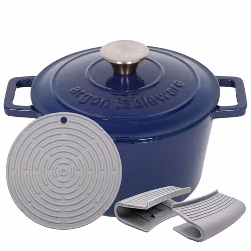 Argon Tableware Enamelled Cast Iron Round Casserole Dish with Self-Basting Lid, 2.8 l, Blue
